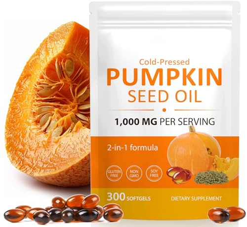 Pumpkin Seed Oil Capsules, Pumpkin Seed Oil Capsules Cold-Pressed 1,000 mg per Serving,Essential Fatty Acids & Phytosterols & Supports Hair Growth, 300 Softgels