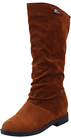 Générique Bottine En Daim Femme Grande Taille Bottine Plissé Slouchy Botte Bout Rond Bottes Couleur Unie Polyvalent Boot Décontracté Large Bottines Mi Mollet Chaussure Bottines Femme Plates Hiver