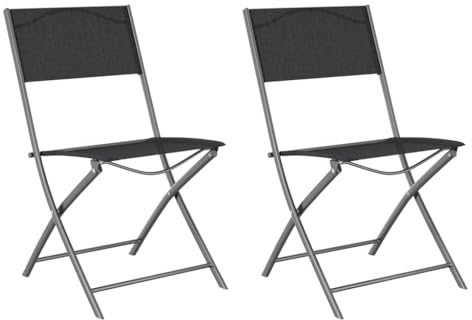 Mokuyary Fällbara trädgårdsstolar, set om 2, svart, stål och textil, balkongstol, terrassstolar, matstolar för terrass, trädgård, balkong