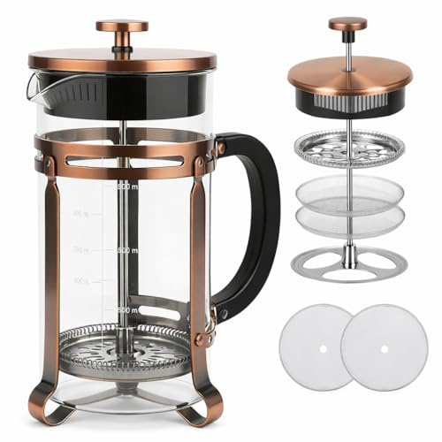 PSAVGLA French Press Coffee Maker 34oz, Borosilicate Glass & 304 Stainless Steel Double Filter, BPA-Free Heat-Resistant Coffee Press for Home Office, Ideal Gift for Coffee & Tea Lovers