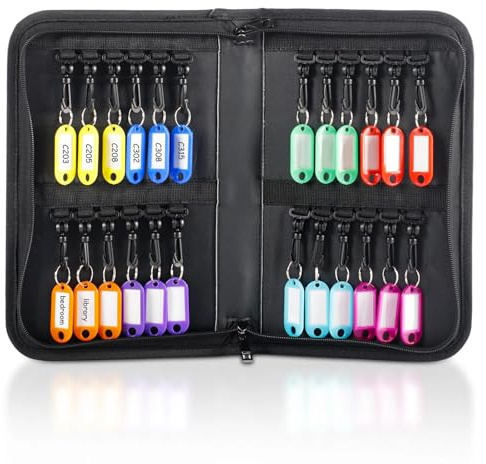 Eulihent Funda Portátil para Llaves con Cremallera Estuche Organizador Llaves Impermeable e Ignífugo con 24 Ganchos y Etiquetas Ignifugo Oficinas Inmobiliarias Hoteles y Administracion