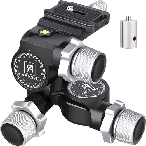 ARTCISE 3-Way Geared Tripod Head, Precision Geared Head with Millimeter Micro-Adjustment, 3 Axis Pan Tilt Head for Macro & Product Photography, 13.2lbs/6kg Load Capacity, CNC Aluminum Alloy