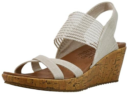Skechers Flickors Beverlee High Tea sandaler med öppen tå, Naturlig gnistrande linne gore trim, 36 EU