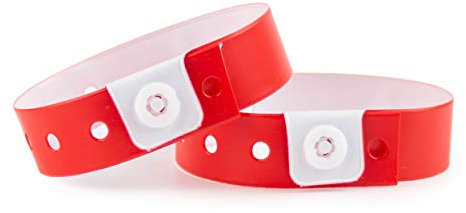 iboo - 100 Pulseras de Plástico Vinilo roja para Eventos Festivales – Ideal para la seguridad - 25 x 1,6 cm