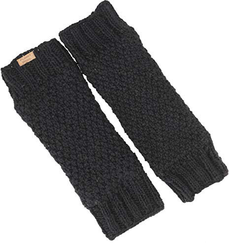GURU SHOP Wollstulpen mit Perlmuster, Strickstulpen aus Nepal, Beinstulpen - Schwarz, Herren/Damen, Synthetisch