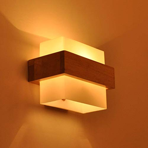 LED-Wandlampe Aus Holz Wand Leselampe Milchglas Lampenschirm,Holz Wandlampen Nachttischlampen Beleuchtung kreative Kunst zum Schlafzimmer Wohnzimmer Ganglichter (Color : B)