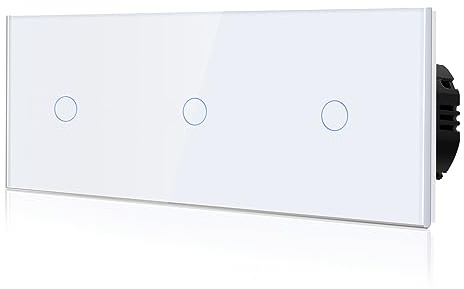 BSEED Interruptor Tactil luz pared,Vidrio Panel con luz Piloto,Sin Función Wifi,1 Gang 1 Vía,228mm Blanco