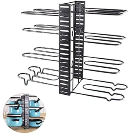 Y-Nut Expandable 8+ Tier Iron Pan Rack, Black, Pots and Pans Organizer, Kitchen Cookware Storage, Countertop