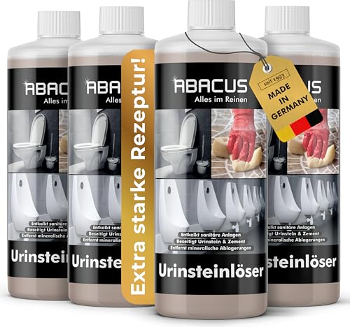 SONDERANGEBOT: ABACUS® Urinsteinlöser 4x 1000ml | extrem starker Urinsteinentferner | WC Spezialreiniger | Urinal-Reiniger | Kalklöser | Kalkentferner | Urinlöser | Urinentferner (7695.4)