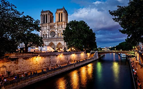 Haeran River Paris Frankreich Notre Dame Stadt Nacht Brücke Malen Nach Zahlen DIY Einzigartiges Leinwand Ölgemälde Kit Digitale Malerei