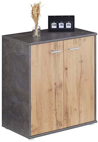 CARO-Möbel Schuhschrank LENNIS mit 4 praktischen Böden Schuhregal Schuhkommode mit 2 Türen, in Beton dunkel/Wotan Eiche