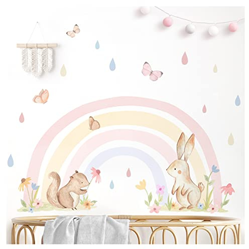 Grandora Wandaufkleber Regenbogen Wandsticker Tiere Wandtattoo Mädchen Kinderzimmer Deko DL856-3
