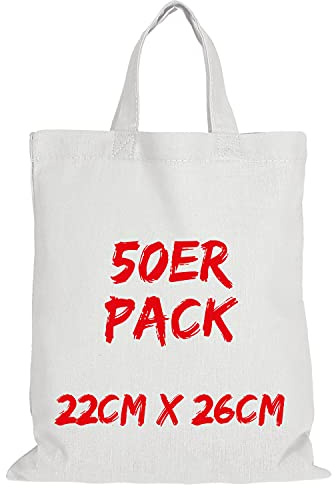 TEXXILLA Apothekertasche - 50er Pack | Weiß | mit Zwei kurzen Henkeln | 22x26cm | Jutebeutel | Einkaufstasche | unbedruckt