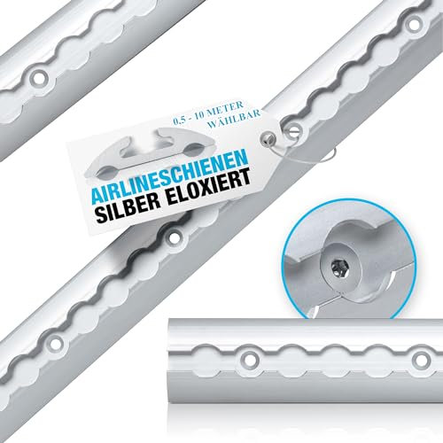 NTG Airlineschienen Set 0,5-10 Meter - TÜV Zertifiziert - halbrunde Form - Ladungssicherung für LKWs und Wohnmobile - Gebohrte Zurrschiene Aluminium Silber - Zurrleiste | (2 x 0,5 Meter)