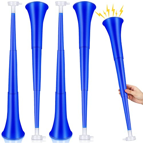 Sosation 4 Pieces Collapsible Stadium Horn 24 Inch Vuvuzela Plastic Trumpet Horn Blow Noisemakers for Sporting Events Football Games Sports Party Supplies Favors Accessories(Blue)