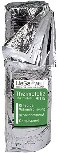 HaGa® Pellicola isolante per tetto, 1,2 m x 12,5 m, pellicola isolante 465 g/m², 15 strati, per isolamento termico, pellicola riflettente per radiatori, barriera al vapore