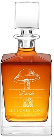 Maverton Caraffa da whisky e cognac da 0,81 L con incisione personalizzata - Decanter in vetro per whiskey - Bottiglia per compleanno o anniversario - pensiero speciale per papà - fungo