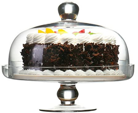 Postres Soporte de cristal para tartas con tapa de cúpula, plato redondo transparente para servir y plato para tartas, plato transparente para cupcakes de 12 pulgadas para postres y salsas Frutos