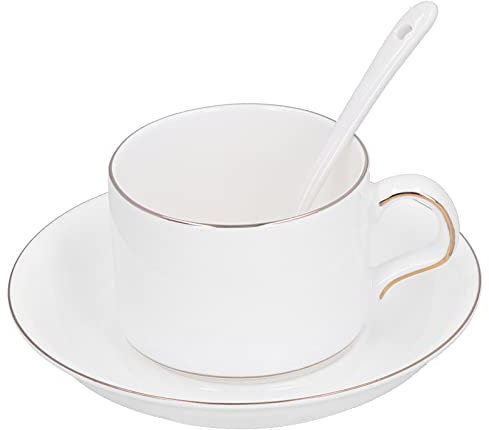 Yuecoom 4 Tasses à Café,Tasse à Café Avec Soucoupe CuillèRe Tasse à Thé Cadeau Pour La Maison Et La Cuisine Pour Petit-DéJeuner Et Café,Vaisselle Simple Pour La Maison Cadeau Pour la Maison
