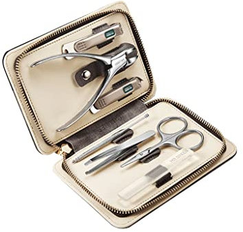 Set de Manicura Pedicura Set de cortañas Conjunto de clavos portátiles Conjunto de pedicuras de cuidado personal Conjunto de belleza de acero inoxidable con bolsa de moda portátil (conjunto de 6/7 pie