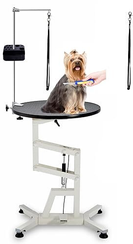 CHHMAELOVE Arm für Tierpflegetisch mit Klemme und Schlingen, 60 cm/23,6 Zoll runder Luftdrucklift Hubtisch mit Aufbewahrungsbox, höhenverstellbar/faltbar, maximale Belastung 220 Pfund