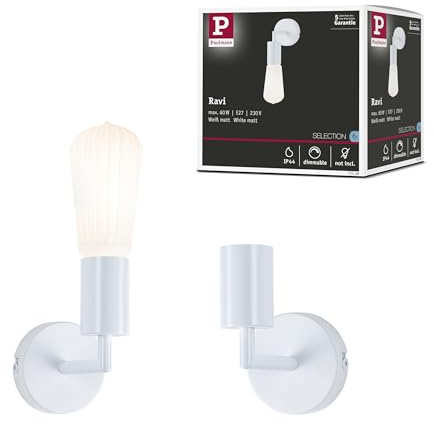 Paulmann 71138 Wandleuchte Ravi IP44 E27 max. 60W Weiß matt Wandlampe ohne Leuchtmittel