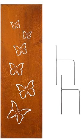 D&L Lasertec Edelrost Sichtschutzwand Schmetterlinge 3D 160x50 cm inkl. 2 Bodenanker, Gartendeko