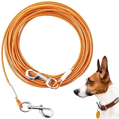 Mi Metty Tie-Out Leinen für Hunde,3/6/9/15m Kausichere Hundeleinen,Tie Out Cables Hofleine Für mittlere bis große Hunde (Orange, 20ft(6M))