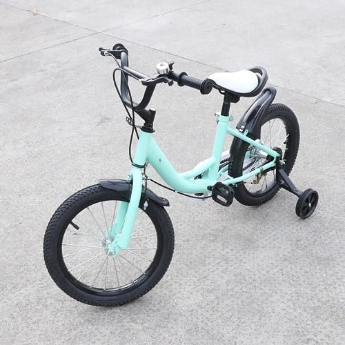 CuCummoo Kinderfahrrad 16 Zoll Fahrrad Kinderrad mit Stützräder Rücktrittbremse ab 5 Jahren - Kinder Fahrrad Mädchen& Jungen, Kettenschutz rutschfeste und Verschleißfeste Reifen Grün