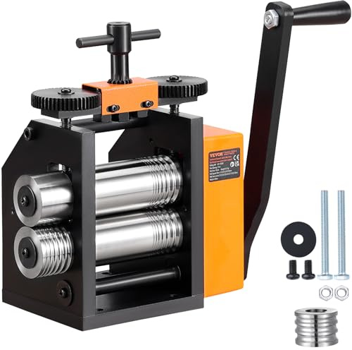 VEVOR 3 in 1 Handwalzwerk Maschine 75 mm Kombinationswalzwerk, Manueller Walzwerk Schmuckwalzwerk Einstellbare Dicke von 0,03 bis 6,5 mm, Handwalzwerk Maschine für Platin/K-Gold/Messing