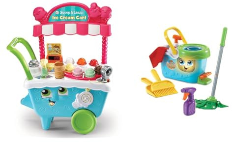 VTech LeapFrog 600703 Scoop & Learn Pretend Toddler Toy for Role Play Food and Magic Ice Cream Scooper Scoop/Learn Cart Set & Clean Sweep Mop & Bucket | Interactive Pretend Play Set