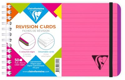 Clairefontaine 328012C - Spiralheft Linicolor FRESH, DIN A6 14,8x10,2 cm, 50 Karteikarten liniert, 5 Farbstreifen, Einband aus gerilltem Polypropylen, Fuchsia