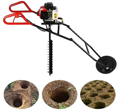 YUNRUX Faltbar Benzin Pfahlbohrer Set 1.2L Erdbohrer mit 80mm Bohrer 2-Takt Benzin-Erdlochbohrer Handheld Erdbohrgerät Brunnenbohrer Eisbohrer Kompatibel Bohrern Durchmesser 60-300 mm mit Vergaser
