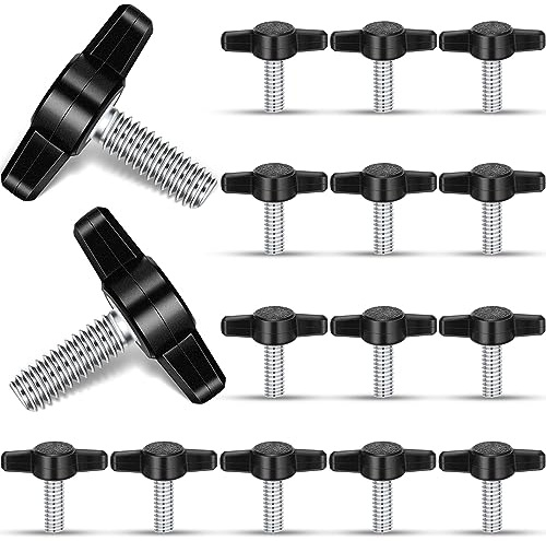 Tandefio 16 Pcs 1/4 - 20 x 1 Stainless Steel Thumb Screw Thread Thumbscrew Adjustable Tee Wing Screw Black Wing Knob Bolt for Remove Replace Hand Clamping Tightening Knob Power Supply