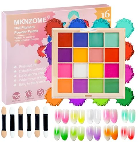 MKNZOME 16 Farben Chrome Nail Powder, Nagelpulver Pigment für Nägel, Glitzerpulver Farbverlauf Nagelpuder Nailart Nagel Deko für Nagelkunst, Lidschatten, Gesicht, Basteln, DIY, Schminke Deko
