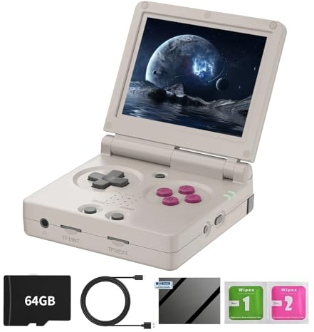 RG35XXSP Console di gioco portatile a conchiglia con scheda TF 64G integrata oltre 5000 giochi, stile portatile, console per videogiochi e video, sistema Linux, con custodia (grigio)