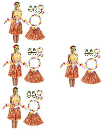 SOIMISS 4 Sätze Hawaiianischer Hula-Anzug Luau-Outfits für Frauen hawaiianischer Abschluss-Lei Hawaiischer Rock hawaiianische Outfits Kostümset Hawaii-Kostüme Hawaii-Kleidungsset Plastik