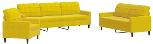 vidaXL 3-TLG. Sofagarnitur mit Kissen Gelb Samt, Sofa, Fernsehsessel, Sessel, Sofa Set, Relaxsofa, Samtsofa, Wohnzimmermöbel, Sofa gepolstert, Couch