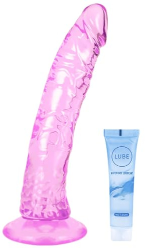 Blue Soft Realistic Dildo, Jelly Dong Stimulator with Strong Suction Cup for Hands-Free Play, Silicone Lifelike Penis Adult Sex Toy for Women G Spot and Anal Play (Pink, L)