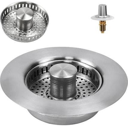 EUIEUT Sink Plug Strainer, 3 in 1 Kitchen Sink Strainer Stainless Steel Pop Up Sink Drainer Plug Universal Strainer and Plug for Sink Holes with Diameter of 75-87 mm and Depth > 37mm