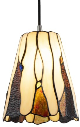 Traditional Amber Stained Glass Tiffany Pendant Light Shade with Coloured Gems | 20cm x 17cm | 100% Handmade by Happy Homewares