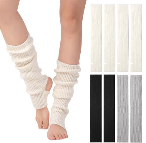4er-Pack Stulpen für Damen Leg Warmers Beinstulpen Damen Beinstulpen Warme Dehnbare, Modische, Vielseitige und Atmungsaktive Trittsocken Geeignet für Mädchen Im Herbst und Winter (Weiß/Schwarz/Grau)