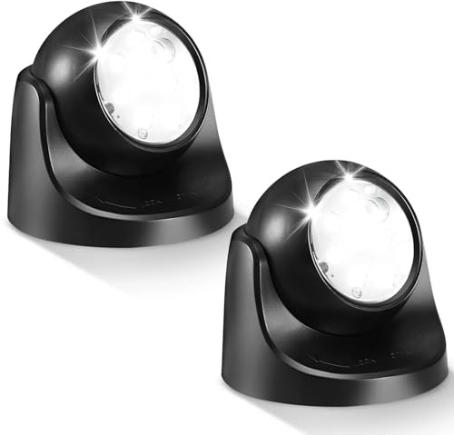 Motion Sensor Outdoor Lights - Outdoor Motion Sensor Light Battery Operated Wireless Spotlight Motion Detector Security Light Auto On Off for Sheltered Porch Stair Hallway Garage Wall Shed (2 Pack)