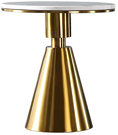 MEILISHAOMEI Nordischer Marmor-Beistelltisch, Wohnzimmer, Goldener Edelstahl-Telefontisch, Kleiner runder Tisch, Balkon-Couchtisch, Ecktisch, 19,6×22,4