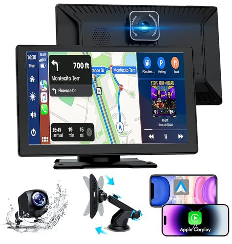 Carplay Auto, 9 Android Auto Wireless, Autoradio Bluetooth con Schermo con 1080P Telecamere Posteriori e Anteriori, Navigazione GPS, Controllo Vocale a Mani Libere, Mirror Link, AUX, FM