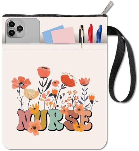 craspire Couvertures de Livres à Thème D'Infirmières Housses de Livres à Fleurs Protection de Livres pour Livres de Poche Couverture de Livre en Tissu Lavable avec Fermeture Éclair et Pochette