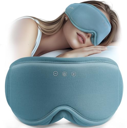 MUSICOZY Schlafmaske mit kopfhörer | 100% Schatten 3D Schlafkopfhörer Bluetooth Augenmaske aus Bio-Bambus-Baumwolle für Reisen,erholsamen| Bluetooth 5.4 Schlaf Kopfhörer (Hellblau)