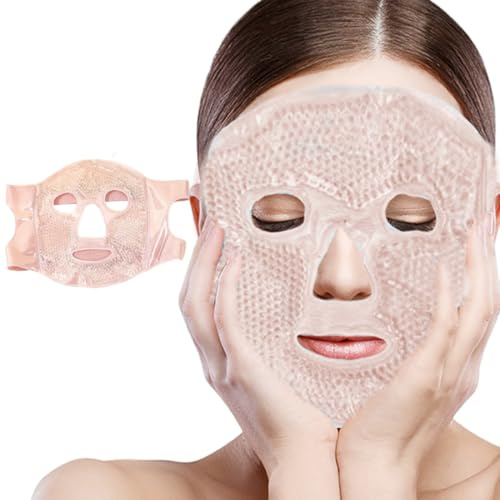 KOLZEMV Kühlmaske Gesicht mit Klettverschluss, kühlpads, Eismaske Gesicht Eis Augenmaske, Eiskalte Kühlmaske & Heiße Kompresse, für Reduzieren Gesicht Schwellungen, Dunkle Kreise, Hautpflege（Rosa）
