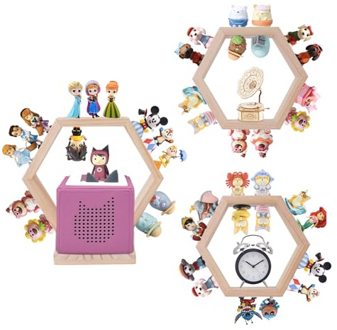 Givilio Tonie Regal Wabe (3er Set) – Wandregal aus Holz für Toniebox Starter & Figuren – Magnetische Hexagon-Schweberegal Aufbewahrung für Toniebox Player & Spielzeug (Natur)