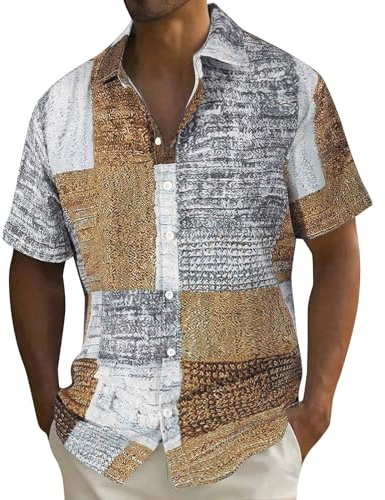 Chemise Infroissable Chemise Boutonnée à Manches Courtes Pour Hommes, D'été Décontractée, Imprimé Patchwork, Chemise Boutonnée Pour Hommes Chemise Blanche Homme Sans Repassage Blanche Infroissable